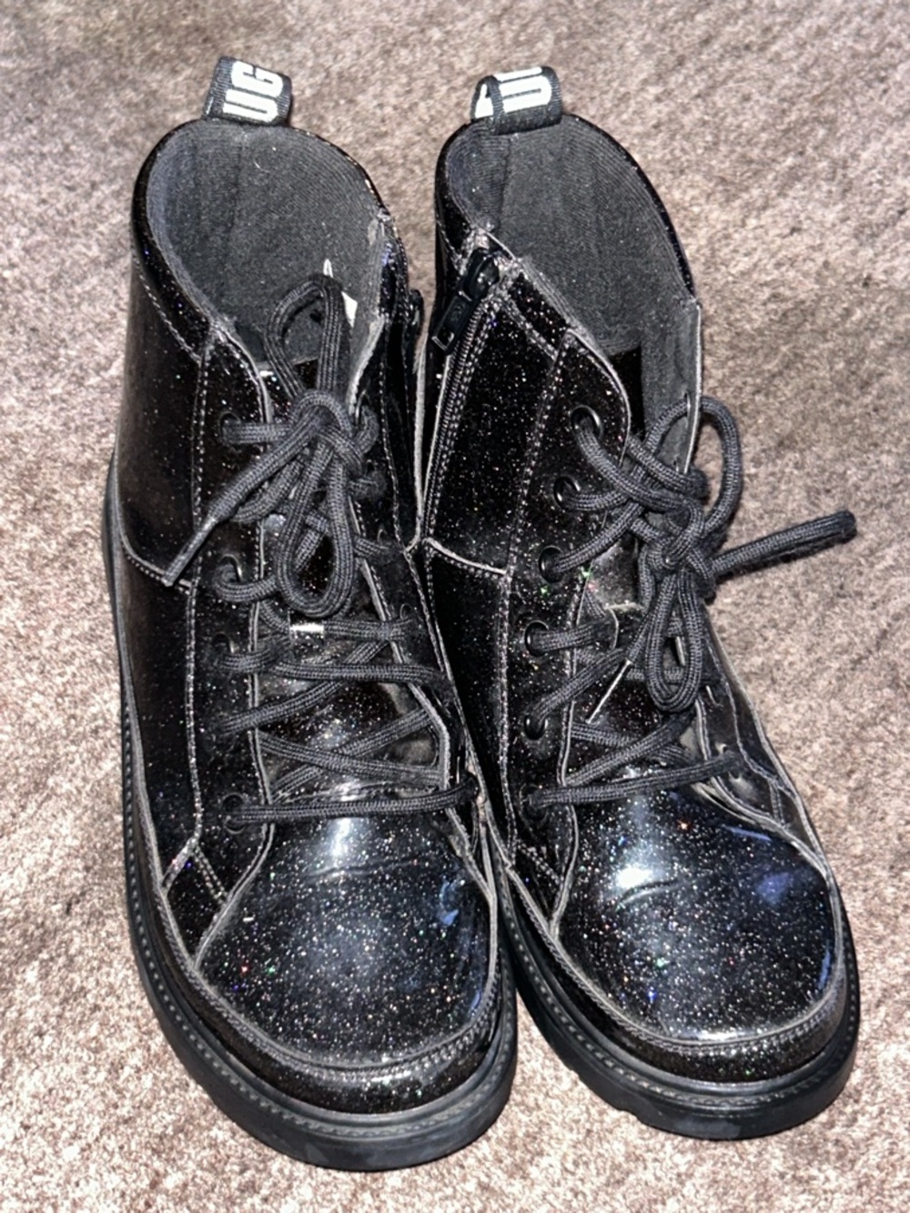 UGG Kids Black Glitter Lace-Up Combat Boots
